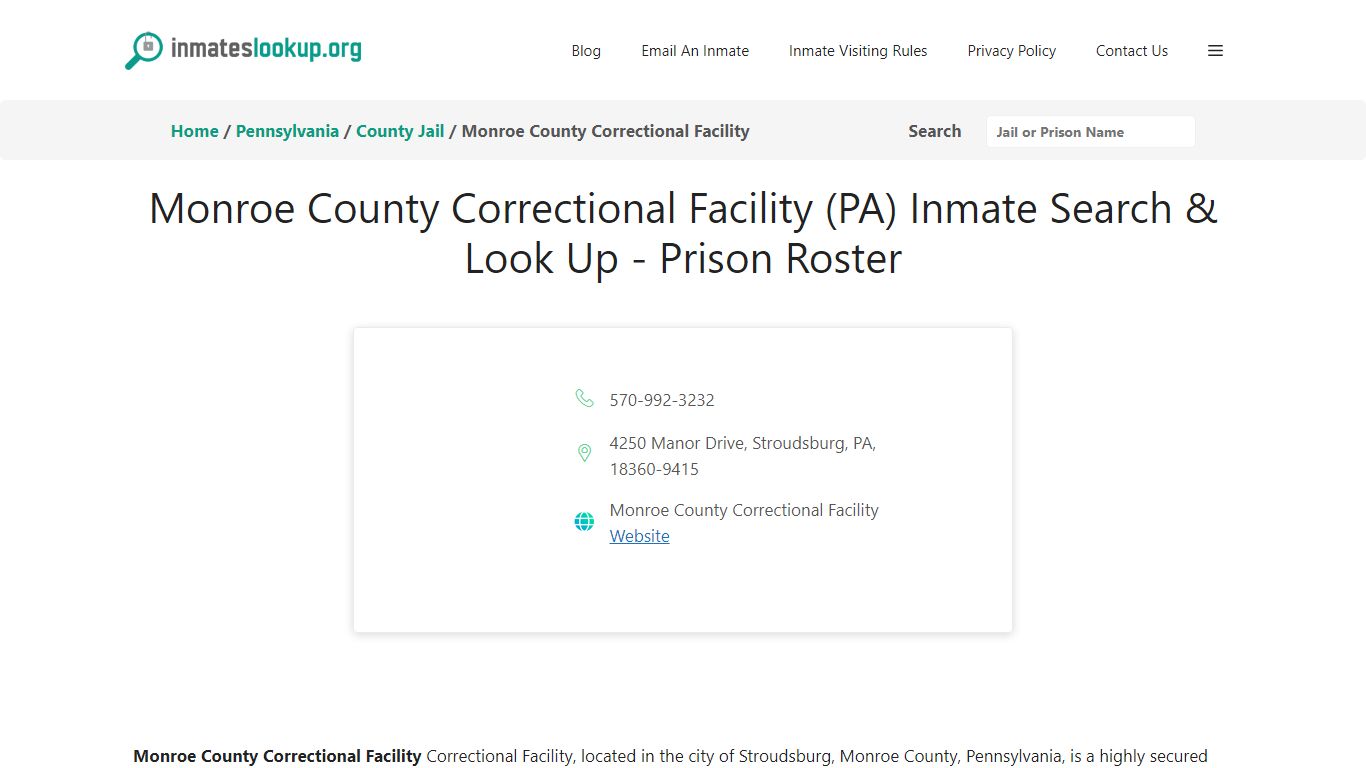 Monroe County Correctional Facility (PA) Inmate Search & Look Up ...